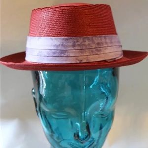 Vintage Meyer Biltimore Red Straw Boater Women Hat 54/6 3/4